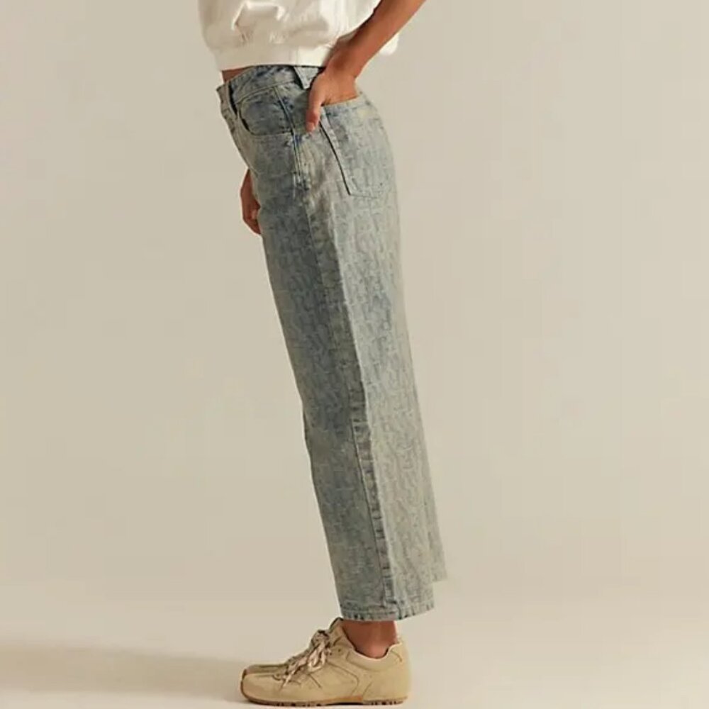 NWT Free People Deep Trance Dropped Jacquard Jeans in Letters - Picture 3 of 5